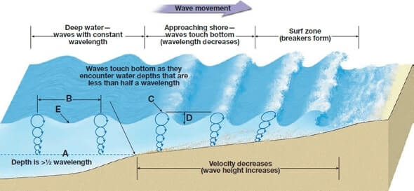 Features of deep-water and shallow-water waves