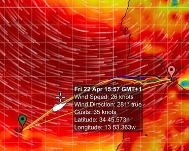 With a strong wind and big swell to Gibraltar Strait